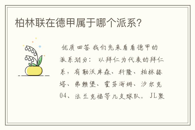 柏林联在德甲属于哪个派系?