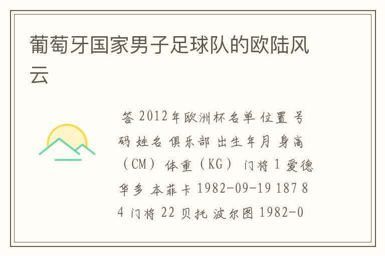葡萄牙国家男子足球队的欧陆风云