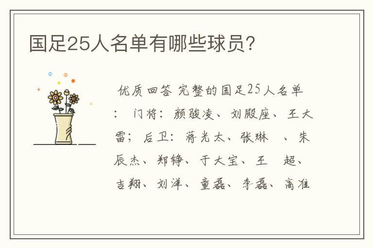 国足25人名单有哪些球员?