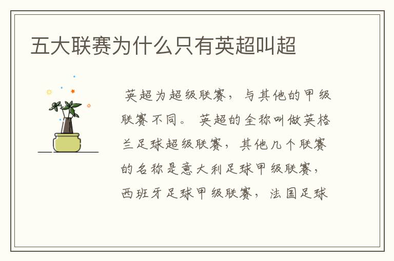 五大联赛为什么只有英超叫超