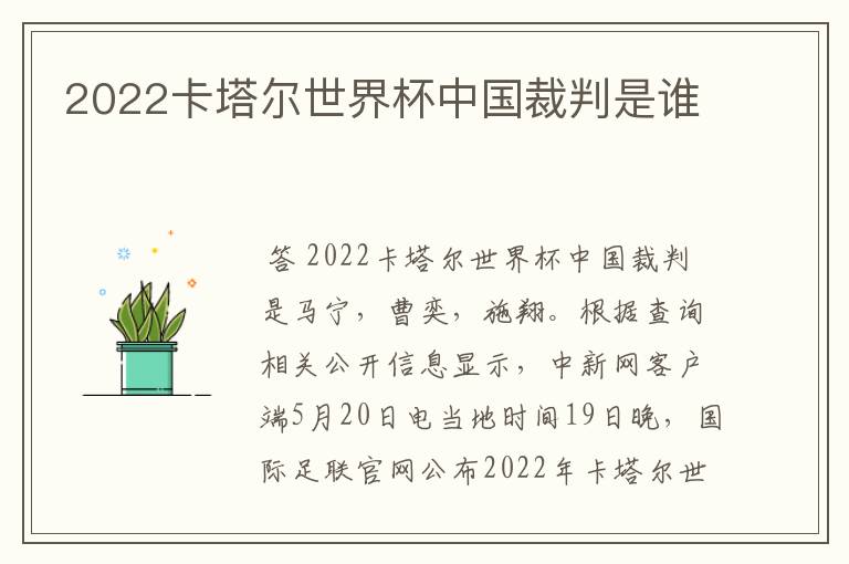 2022卡塔尔世界杯中国裁判是谁