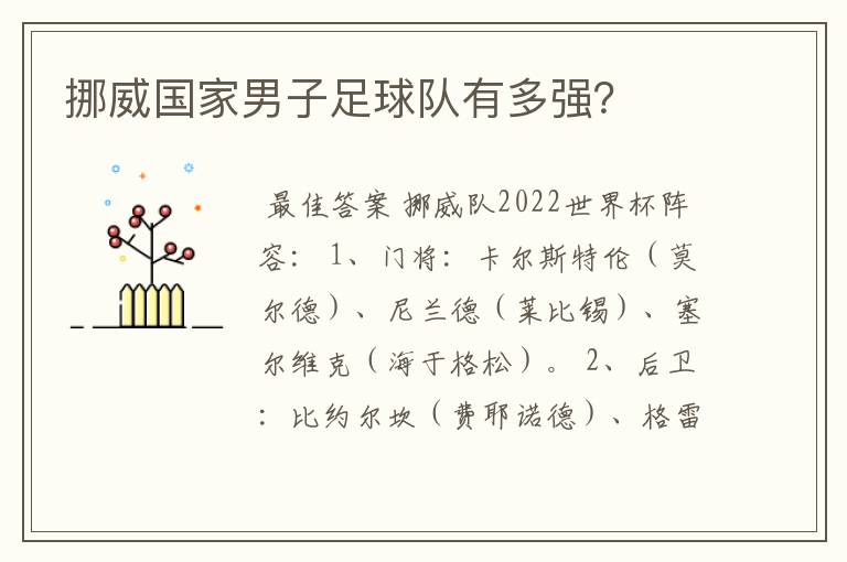 挪威国家男子足球队有多强?