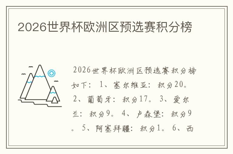 2026世界杯欧洲区预选赛积分榜
