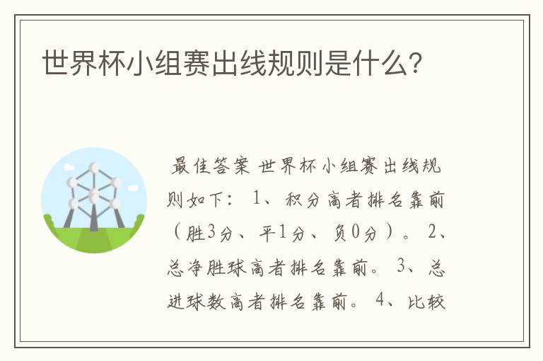 世界杯小组赛出线规则是什么?