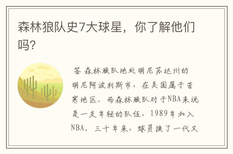 森林狼队史7大球星,你了解他们吗?