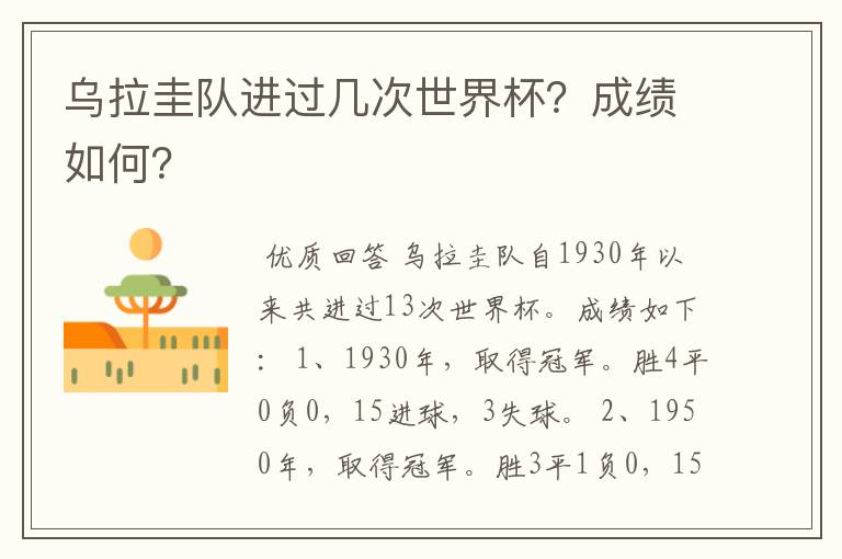 乌拉圭队进过几次世界杯?成绩如何?
