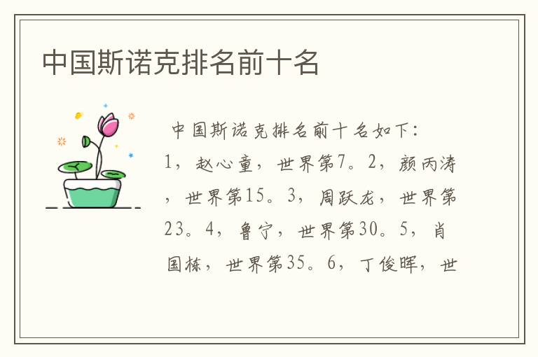 中国斯诺克排名前十名