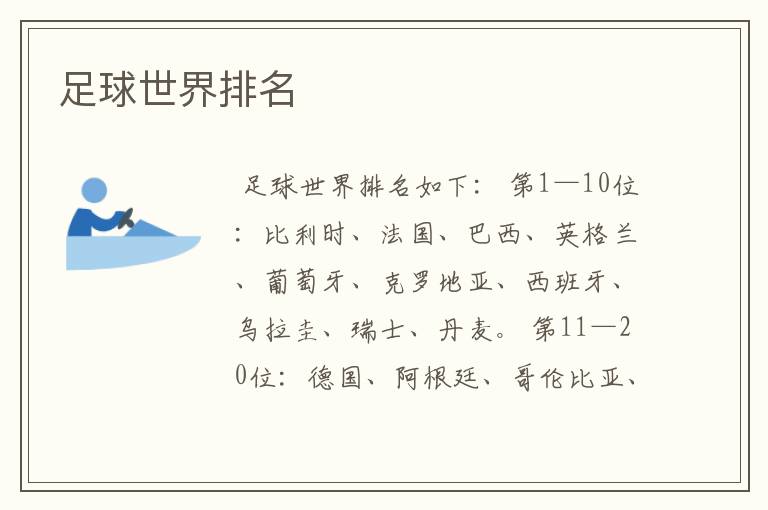 足球世界排名