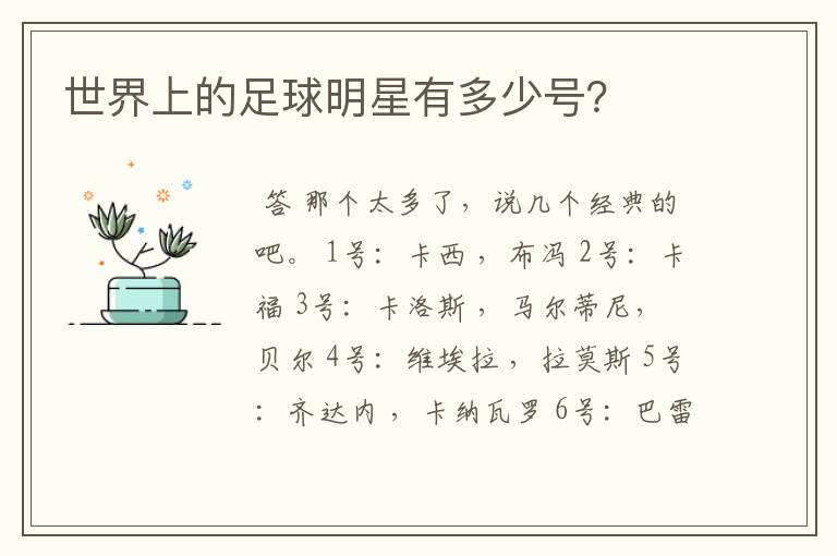 世界上的足球明星有多少号?