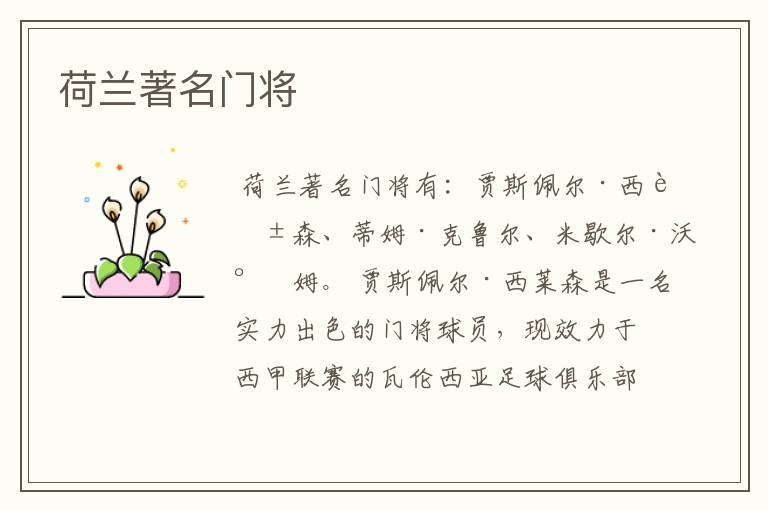 荷兰著名门将