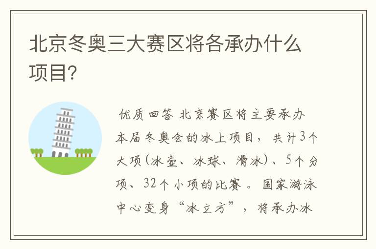 北京冬奥三大赛区将各承办什么项目?