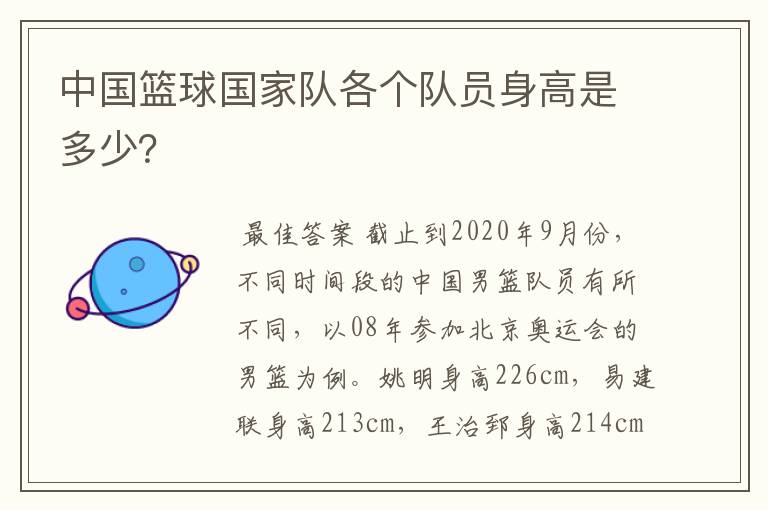 中国篮球国家队各个队员身高是多少?