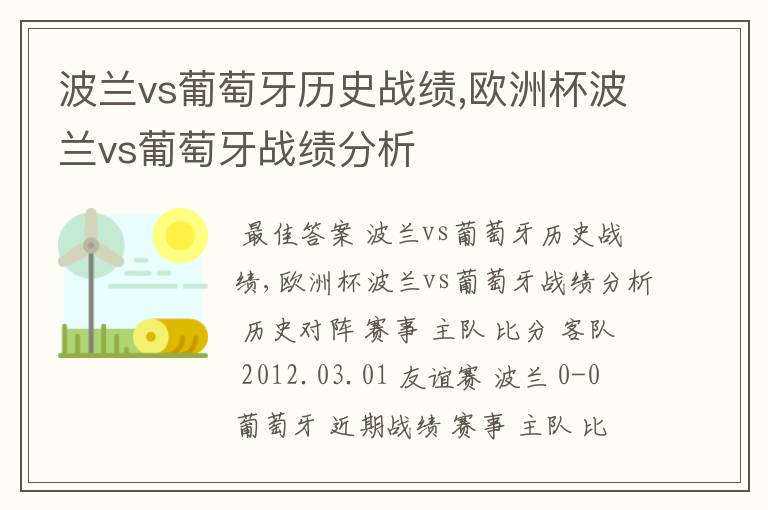 波兰vs葡萄牙历史战绩,欧洲杯波兰vs葡萄牙战绩分析