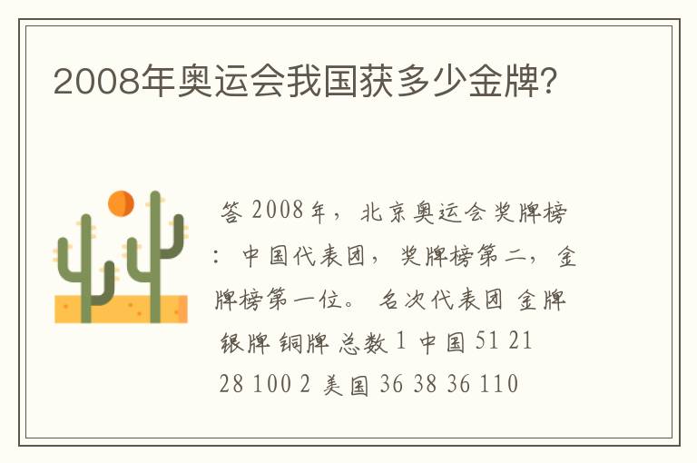 2008年奥运会我国获多少金牌?