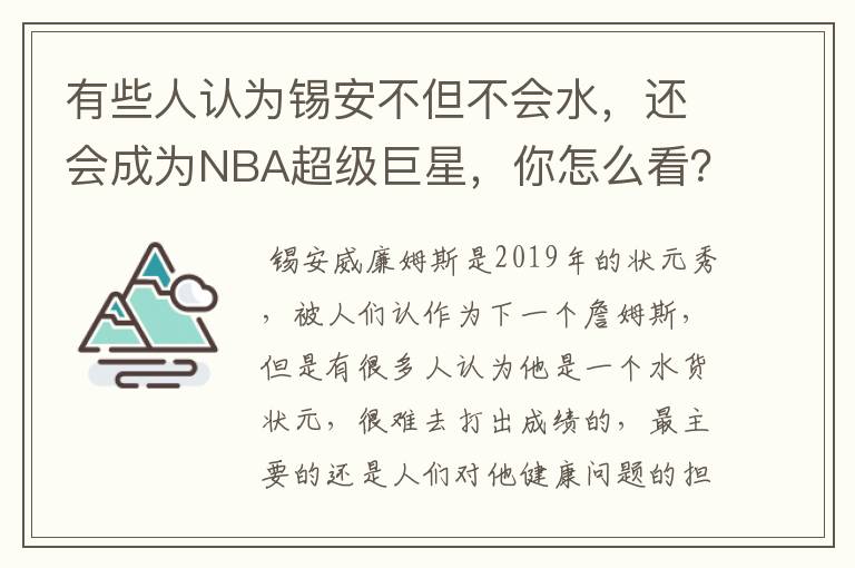 有些人认为锡安不但不会水,还会成为NBA超级巨星,你怎么看?