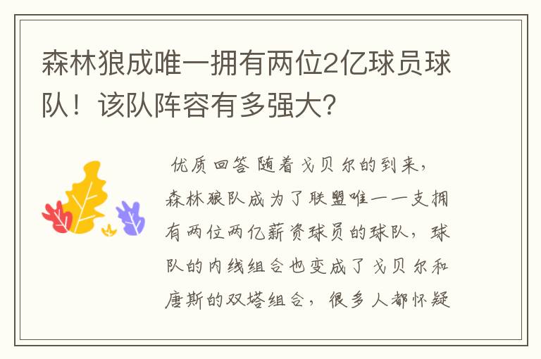 森林狼成唯一拥有两位2亿球员球队!该队阵容有多强大?