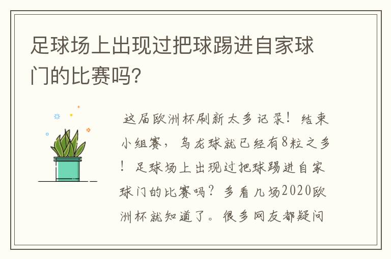 足球场上出现过把球踢进自家球门的比赛吗?
