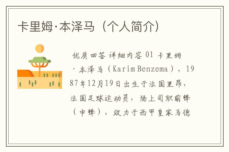 卡里姆·本泽马(个人简介)