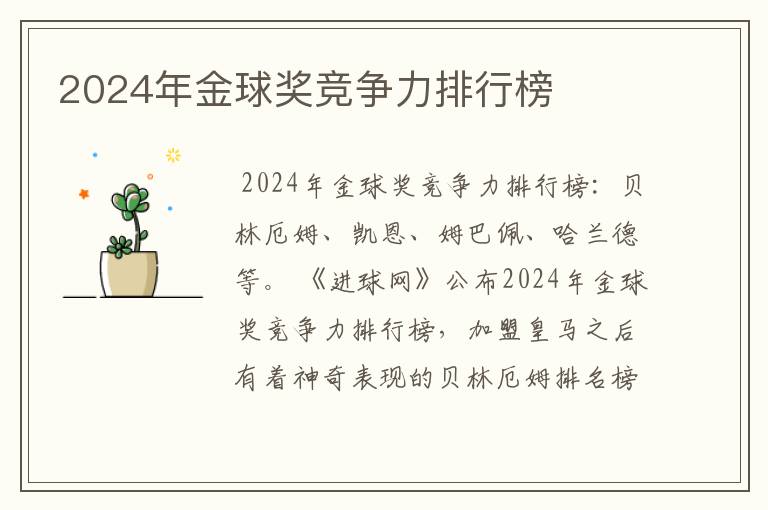 2024年金球奖竞争力排行榜