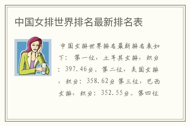 中国女排世界排名最新排名表