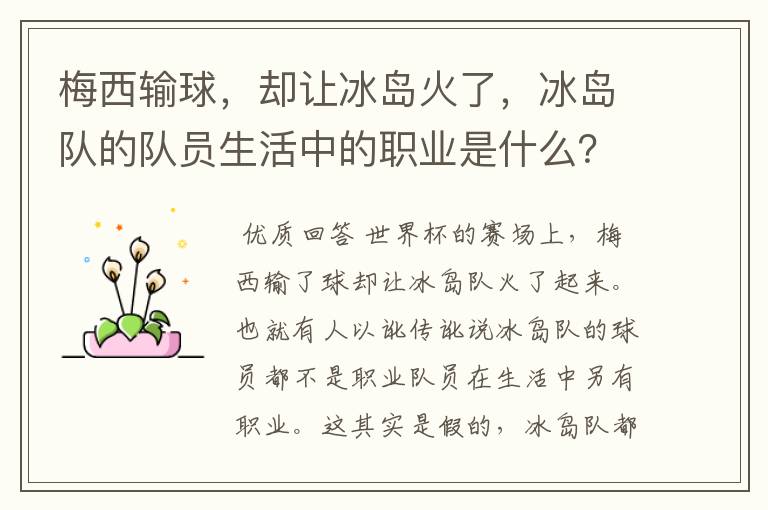 梅西输球,却让冰岛火了,冰岛队的队员生活中的职业是什么?