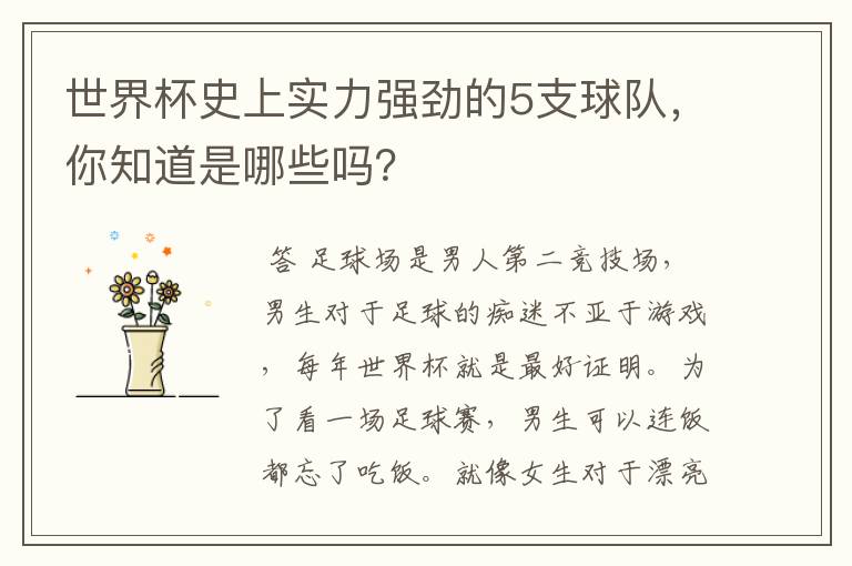 世界杯史上实力强劲的5支球队,你知道是哪些吗?