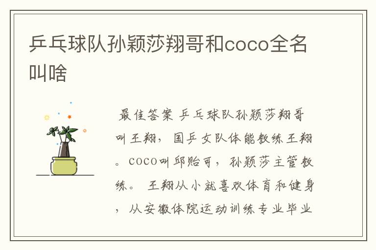 乒乓球队孙颖莎翔哥和coco全名叫啥
