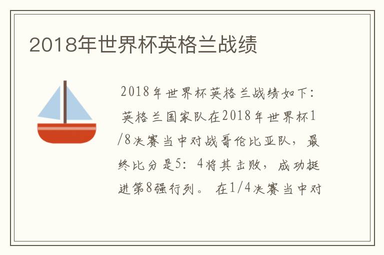 2018年世界杯英格兰战绩