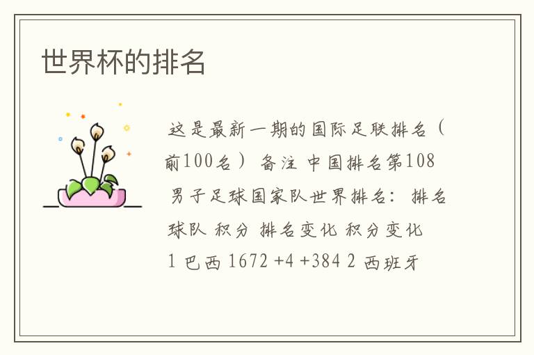 世界杯的排名