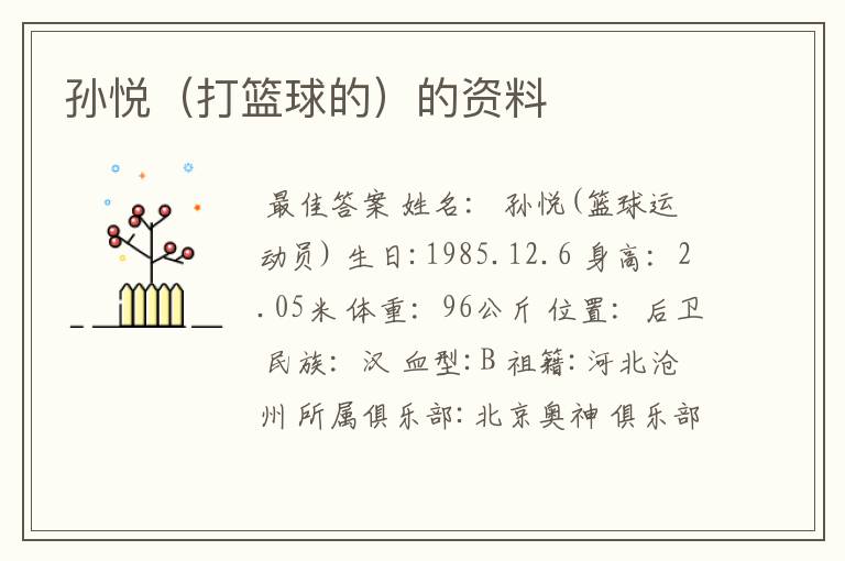 孙悦(打篮球的)的资料