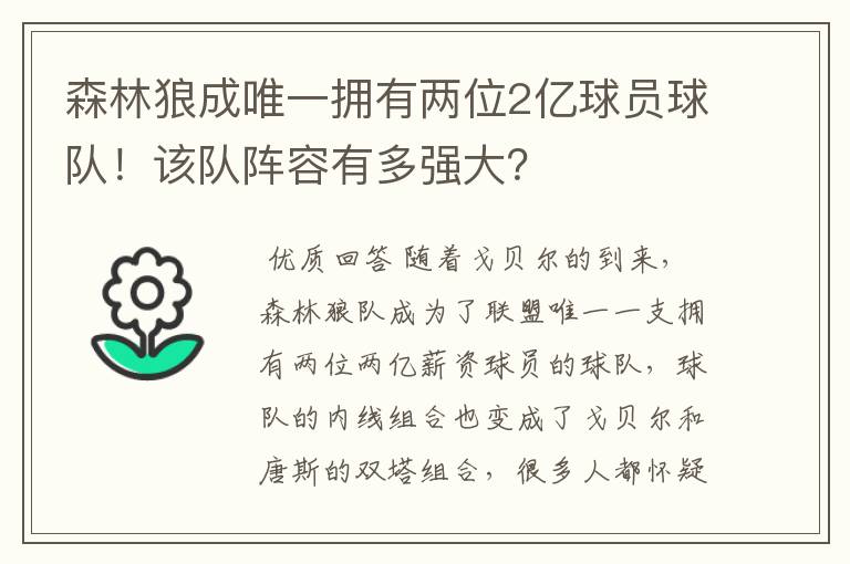 森林狼成唯一拥有两位2亿球员球队!该队阵容有多强大?
