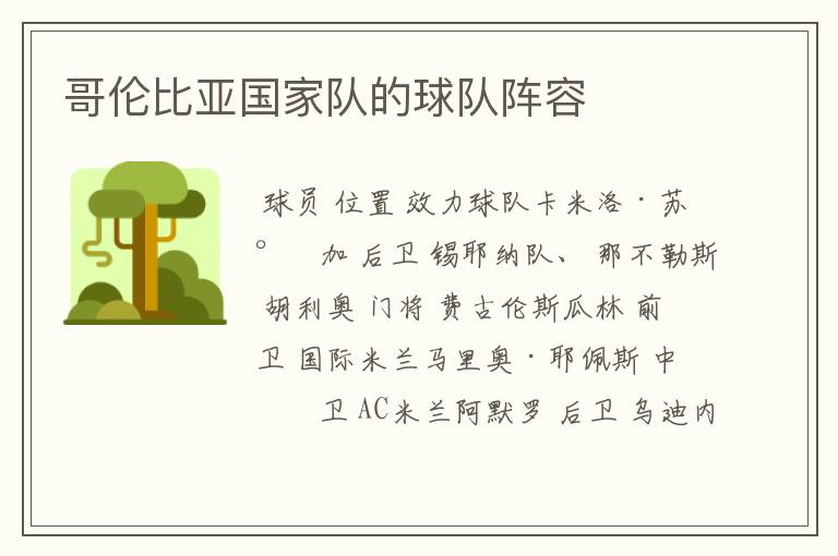 哥伦比亚国家队的球队阵容