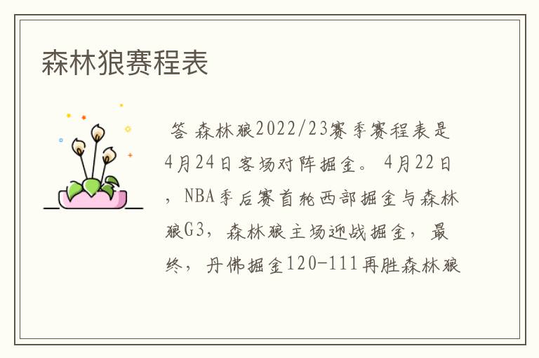 森林狼赛程表