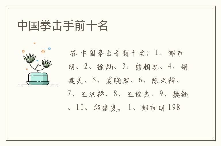中国拳击手前十名