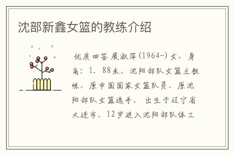 沈部新鑫女篮的教练介绍