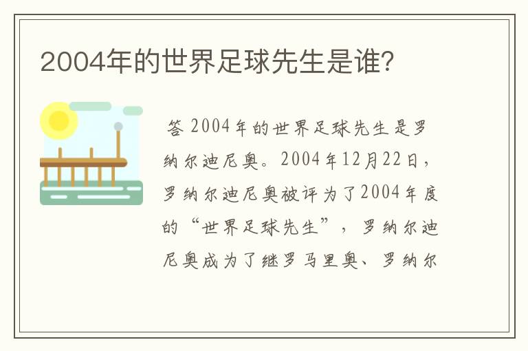 2004年的世界足球先生是谁?