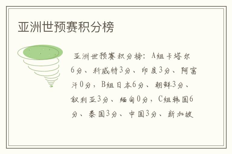 亚洲世预赛积分榜
