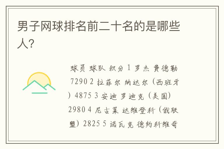 男子网球排名前二十名的是哪些人?