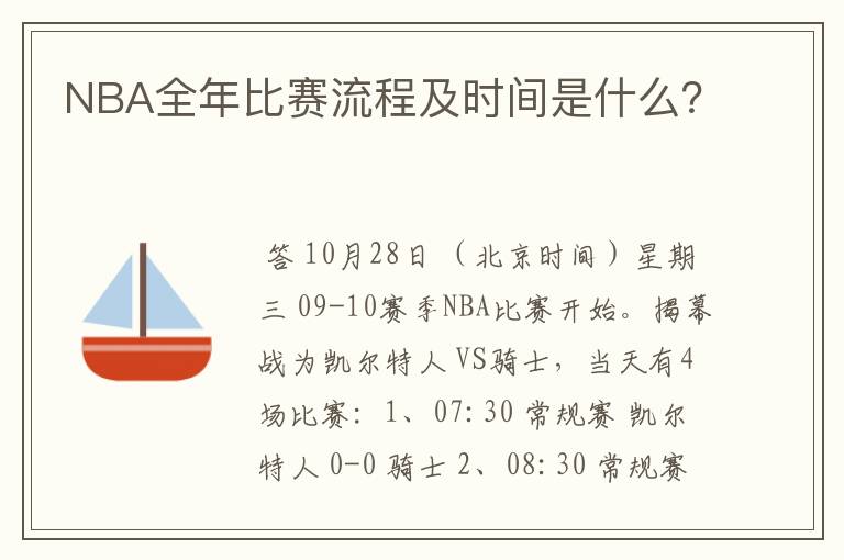 NBA全年比赛流程及时间是什么?