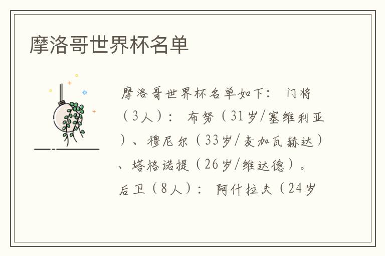 摩洛哥世界杯名单
