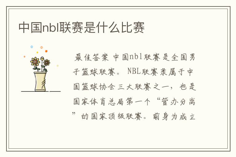 中国nbl联赛是什么比赛