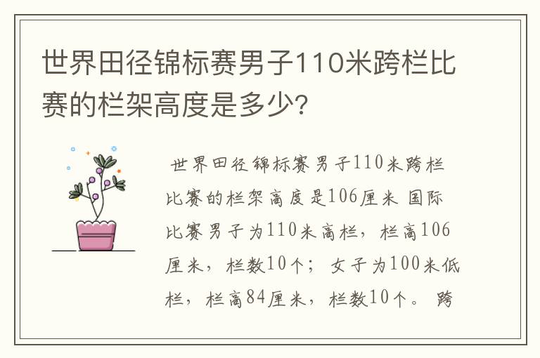 世界田径锦标赛男子110米跨栏比赛的栏架高度是多少?