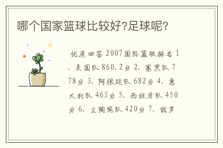 哪个国家篮球比较好?足球呢?
