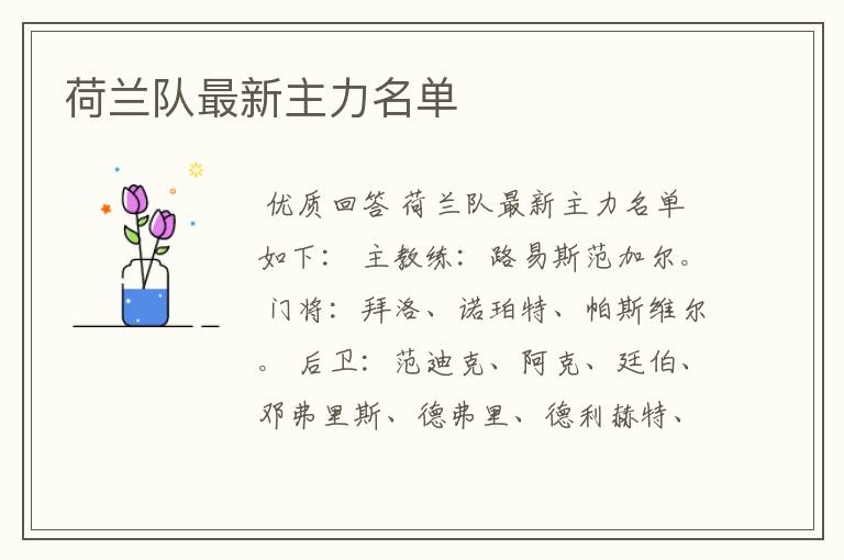 荷兰队最新主力名单
