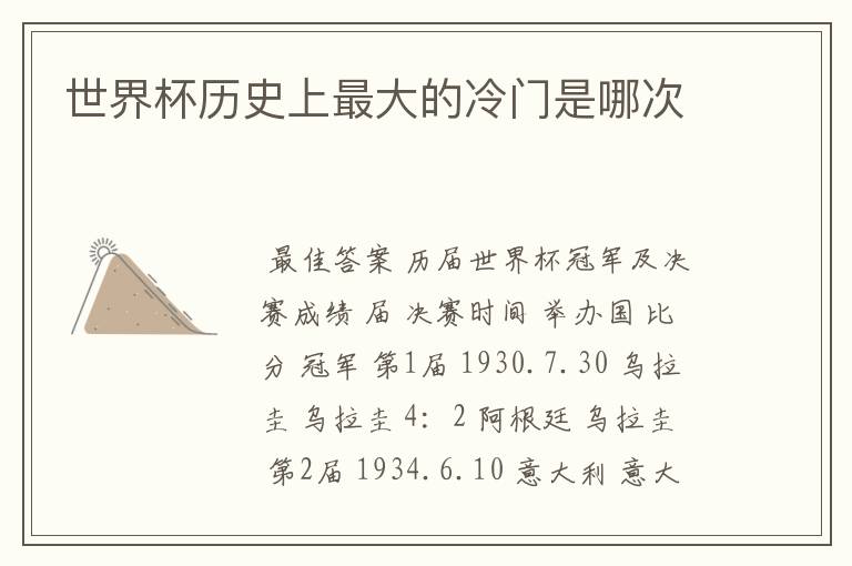 世界杯历史上最大的冷门是哪次