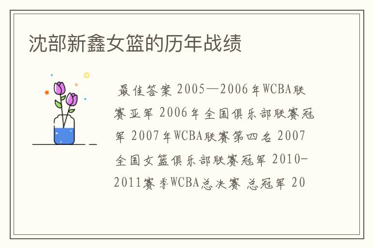 沈部新鑫女篮的历年战绩