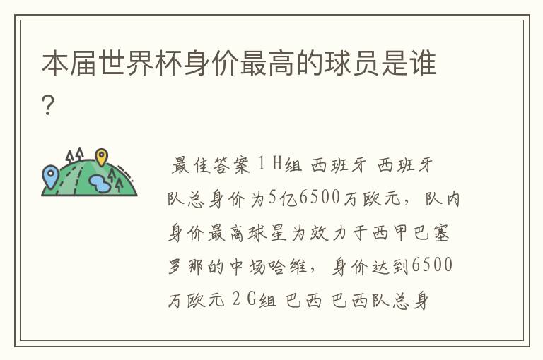 本届世界杯身价最高的球员是谁？