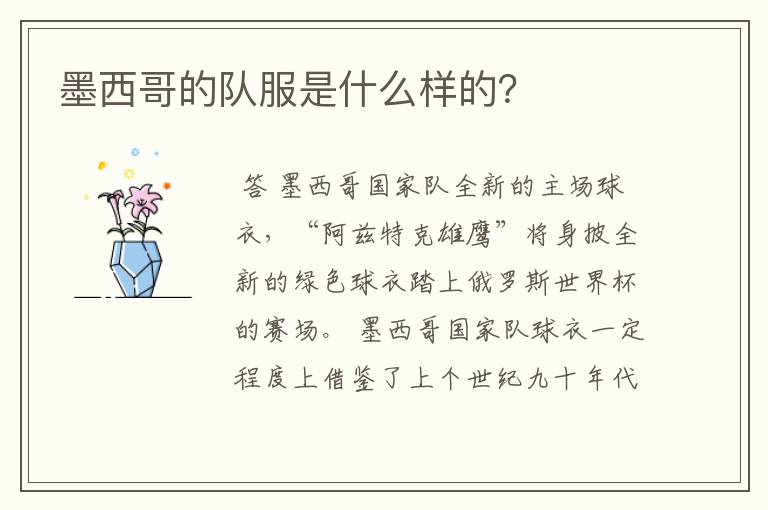 墨西哥的队服是什么样的?