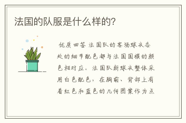 法国的队服是什么样的?