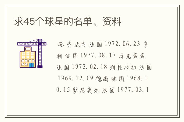 求45个球星的名单、资料